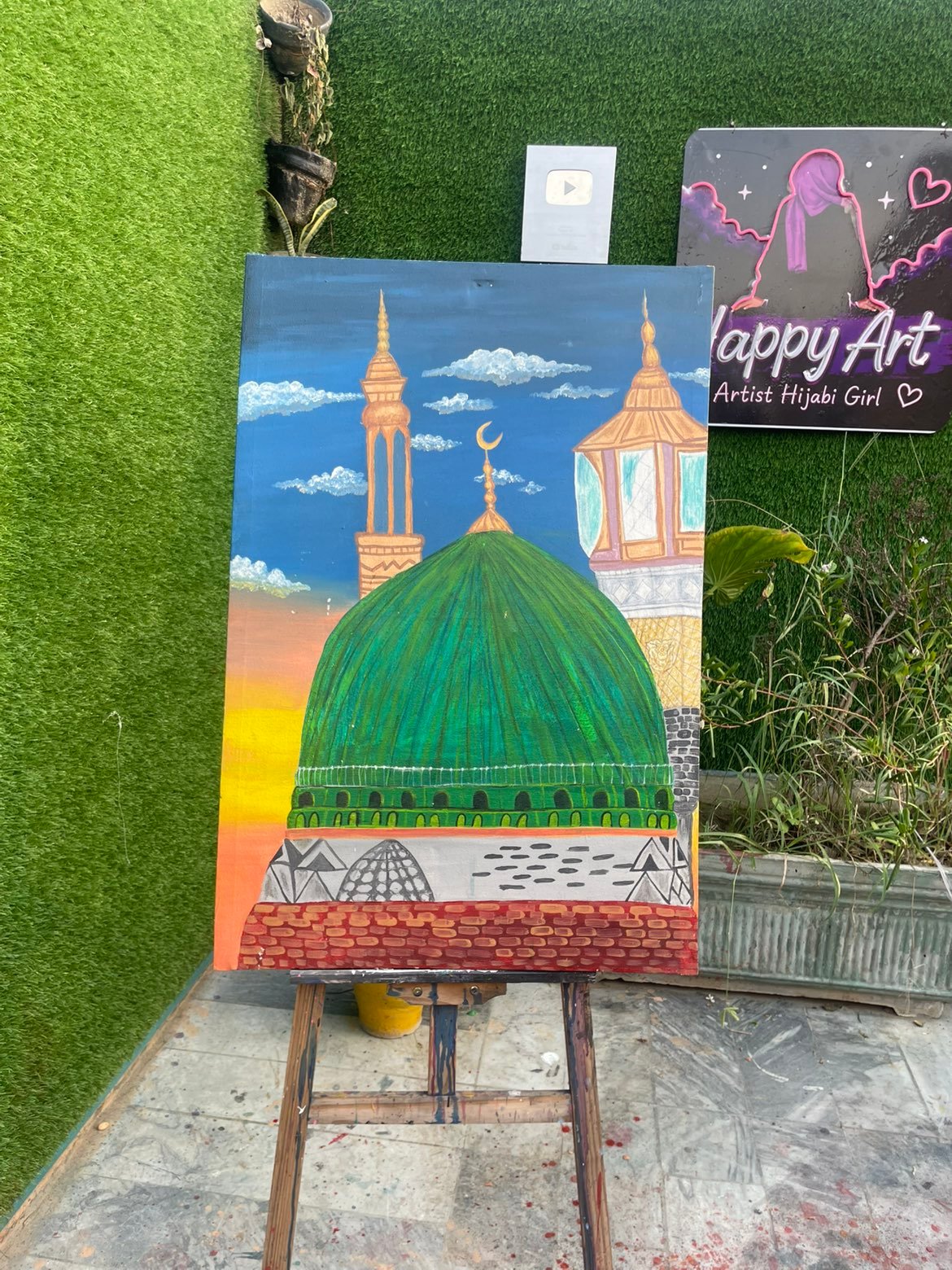 Masjid e Nabawi Painting – Elegant Islamic Wall Art - Image 3