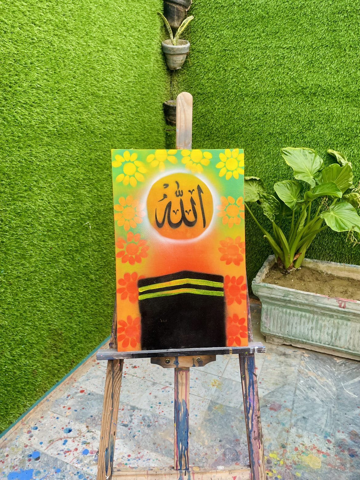 Kaaba with Allah Islamic Wall Art Painting | Arabic Calligraphy - Image 2