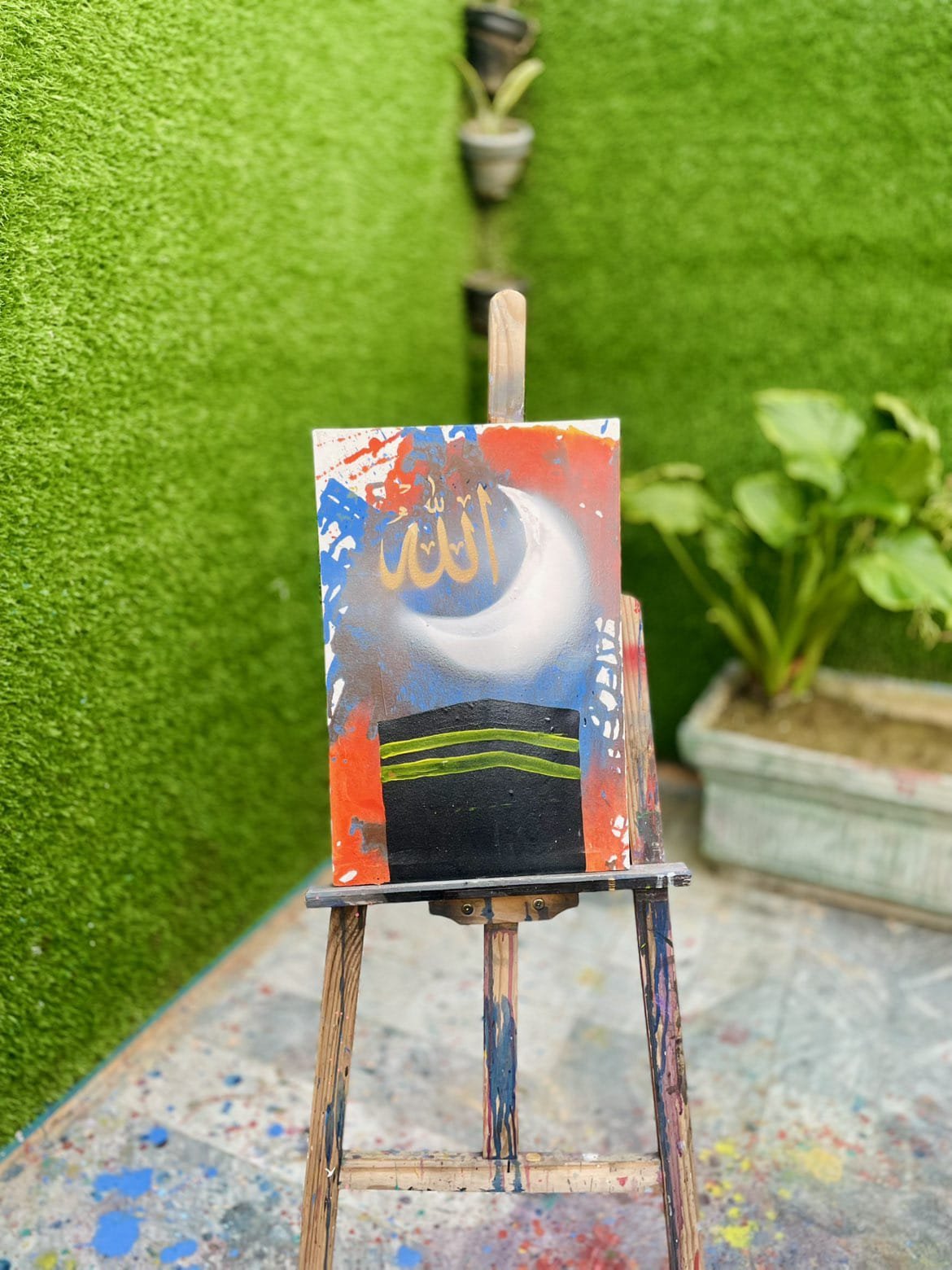 Kaaba with Beautiful Allah Calligraphy | Islamic Wall Art Painting - Image 2