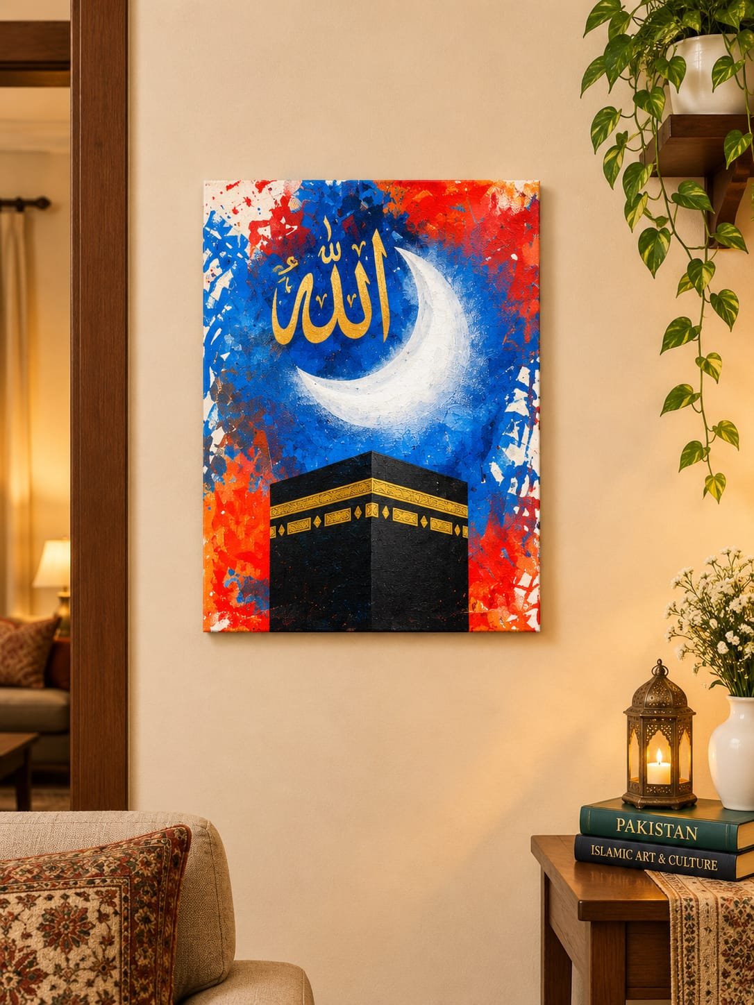 Kaaba with Beautiful Allah Calligraphy | Islamic Wall Art Painting - Image 3