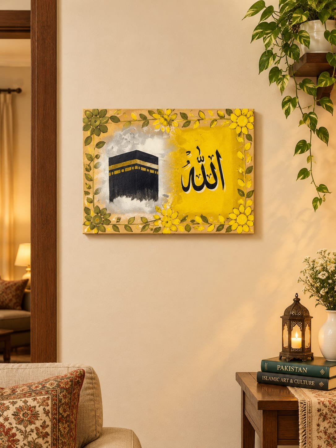 Kaaba with Beautiful Allah Calligraphy | Islamic Wall Art Painting - Image 3